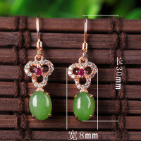 wholesale Silver-plated rose gold natural jade earrings for women with certificate, pure silver inlaid with Hetian jade and jasper ear pendants-Jadeite egg-shaped 6*8mm 925 silver