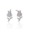 wholesale Sterling Silver Rose with Zircon Ear Studs, Korean Style Minimalist Earrings for Women, Fresh and Delicate Jewelry Wholesale-0-4