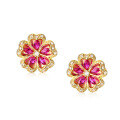 wholesale 925 sterling silver plated with gold, Korean-style women's jewelry, ruby earrings, floral gemstone stud earrings, direct factory supply-0-5