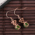 wholesale Silver-plated rose gold natural jade earrings for women with certificate, pure silver inlaid with Hetian jade and jasper ear pendants-0-1