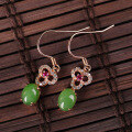 wholesale Silver-plated rose gold natural jade earrings for women with certificate, pure silver inlaid with Hetian jade and jasper ear pendants-0-2