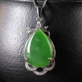 wholesale 925 Sterling Silver Inlaid with Hetian Jade Pendant, Green Jade Teardrop Jewelry for Women with Certificate, Natural Necklace Pendant-0-0