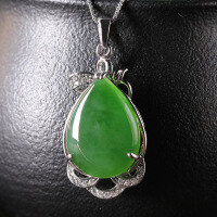 wholesale 925 Sterling Silver Inlaid with Hetian Jade Pendant, Green Jade Teardrop Jewelry for Women with Certificate, Natural Necklace Pendant-Jasper 13*18mm Pendant (without chain)  925 Silver