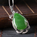 wholesale 925 Sterling Silver Inlaid with Hetian Jade Pendant, Green Jade Teardrop Jewelry for Women with Certificate, Natural Necklace Pendant-0-1