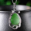 wholesale 925 Sterling Silver Inlaid with Hetian Jade Pendant, Green Jade Teardrop Jewelry for Women with Certificate, Natural Necklace Pendant-0-2