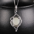 wholesale 925 Sterling Silver Openwork Inlaid with Hetian Jade Pendant with Certificate Natural Jade Necklace Personalized White Jade Cabochon Necklace for Women-0-2