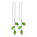 wholesale 925 Silver Inlaid with Hetian Green Jade Long Tassel Earrings, Leaf Design in Vintage Qipao Style-0-4