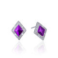 wholesale S925 Silver Rhombus Korean Style Minimalist Zircon Purple Stud Earrings for Women, Fashion Ear Accessories Wholesale from Factory-0-4