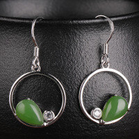 wholesale 925 Sterling Silver Minimalist Fashion Hollow Out Inlaid Natural Jade Teardrop Earrings with Certificate, Elegant Green Jade Earrings for Women-Jasper (approx. 7*10mm) 925 silver