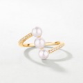 wholesale S925 silver plated with 9K gold, Japanese and Korean lightweight luxury elongated bar-shaped freshwater bread pearl white zirconia closed ring-0-1