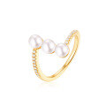 wholesale S925 silver plated with 9K gold, Japanese and Korean lightweight luxury elongated bar-shaped freshwater bread pearl white zirconia closed ring-0-3