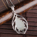 wholesale 925 Sterling Silver Inlaid White Jade Pendant with Certificate, Wholesale Retro Ethnic Style Hetian Jade Waterdrop Necklace, Hollow-Out Women's-0-2