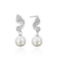 wholesale S925 Silver Shell Pearl Earrings Korean Elegant Knot Micro-Inlaid Zircon Earrings Women's Pearl Jewelry Silver Wholesale-0-4