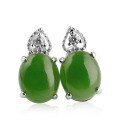 wholesale 925 Sterling Silver Inlaid with Hetian Jade Earrings for Women, with Certificate, Jasper Cabochon Stud Earrings, Fashionable Jade Jewelry Wholesale-0-4