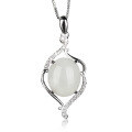 wholesale 925 Sterling Silver Openwork Inlaid with Hetian Jade Pendant with Certificate Natural Jade Necklace Personalized White Jade Cabochon Necklace for Women-0-4