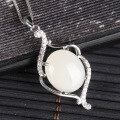 wholesale 925 Sterling Silver Openwork Inlaid with Hetian Jade Pendant with Certificate Natural Jade Necklace Personalized White Jade Cabochon Necklace for Women-0-1