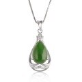 wholesale 925 Sterling Silver Wholesale with Certificate Green Jade Pendant Ancient Style Waterdrop Hetian Jasper Necklace Pendant Necklace-0-4