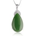 wholesale 925 Sterling Silver Hetian Jade Pendant Inlaid with Natural and Elegant Drop-Shaped Green Jade, Women's Necklace-0-4