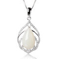 wholesale 925 Sterling Silver Inlaid White Jade Pendant with Certificate, Wholesale Retro Ethnic Style Hetian Jade Waterdrop Necklace, Hollow-Out Women's-0-4