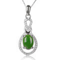 wholesale Sterling silver inlaid with Hetian jade jade pendant with certificate, retro-style Hanfu pure silver jade necklace for women-0-4