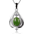 wholesale Sterling silver with natural jade pendant, hollowed-out pure silver jade necklace for women, ethnic style green jade pendant with certificate-0-4