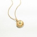 wholesale S925 Sterling Silver Fashionable Antique Natural Emerald Lucky Compass Retro Hollow-Out Beaded Edge Pattern Pendant Necklace for Women-0-1