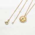 wholesale S925 Sterling Silver Fashionable Antique Natural Emerald Lucky Compass Retro Hollow-Out Beaded Edge Pattern Pendant Necklace for Women-0-2
