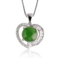 wholesale 925 Silver Inlaid Semi-Circular Green Jade Pendant with Appraisal Certificate, Hollow-Out Heart-Shaped Vintage Jade Necklace for Women-0-4
