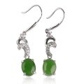 wholesale 925 Silver Jasper Ear Hooks with Certificate, Wholesale Ancient Style Silver Moon Hetian Jade Earrings Ethnic Green Jade Earrings-0-4