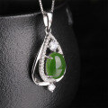 wholesale Sterling silver with natural jade pendant, hollowed-out pure silver jade necklace for women, ethnic style green jade pendant with certificate-0-3