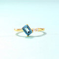 wholesale S925 Sterling Silver Plated with 9K Gold Minimalist Fashion Square Blue Topaz Ring for Women, Gift for Best Friend or Girlfriend-0-2