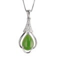 wholesale 925 Sterling Silver Wholesale Ethnic Style Inlaid with Hetian Jade Pendant with Certificate, Green Jade Teardrop-shaped Pendant for Women-0-4