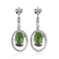 wholesale 925 Sterling Silver Inlaid with Hetian Jade Bead Earrings with Certificate, Hollow-Out Ethnic Style Green Jade Ear Studs for Women-0-4