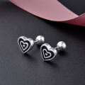 wholesale S925 Sterling Silver Black Heart Stud Earrings for Women, Summer Minimalist Understated Style, Small Niche Design, Dainty Silver Heart Ear Accessories-0-1