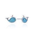 wholesale S925 silver small whale stud earrings, Korean-style minimalist blue enamel fish earrings for women, creative and cute ear accessories-0-4
