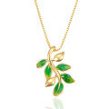 wholesale S925 Sterling Silver Gold-Plated Drip-Enamel Leaf Pendant Necklace Women's Korean Minimalist Collarbone Chain Fashion Accessory-0-4