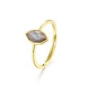 wholesale 925 Silver Plated with 9K Gold Minimalist European-style Geometric Rhombus Open Ring with Natural Labradorite-0-4
