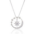 wholesale S925 sterling silver diamond-inlaid eight-pointed star necklace for women, Korean fashion cubic zirconia pendant, hollow-out choker-0-4