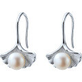 wholesale S925 silver leaf earrings for women, Korean-style small fresh sweet short pearl ginkgo leaf earrings E9556-0-4