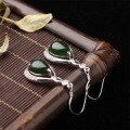 wholesale 925 Sterling Silver Simple Antique-style Natural Hetian Jasper Drop Earrings with Certificate, Green Jade Earrings for Women-0-1
