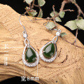wholesale 925 Sterling Silver Simple Antique-style Natural Hetian Jasper Drop Earrings with Certificate, Green Jade Earrings for Women-0-5