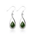 wholesale 925 Sterling Silver Inlaid with Hetian Jasper Earrings, with Certificate, Ancient Style Green Teardrop Jade Earrings for Women-0-4
