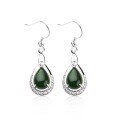wholesale 925 Sterling Silver Simple Antique-style Natural Hetian Jasper Drop Earrings with Certificate, Green Jade Earrings for Women-0-4