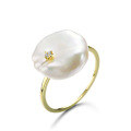 wholesale 14K Solid Gold Artisan Baroque Button Pearl Ring from Yili Jewelry, a Direct Source Manufacturer-0-5