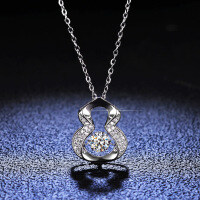 S925 Silver Pendant Moissanite Jumping Heart Gourd Necklace-50% Zircon Chain  925 Silver