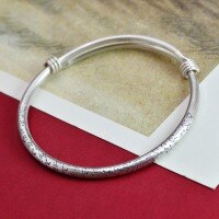 wholesale 9999 Silver Ancient Method Grass Script Heart Sutra Push-Pull Bracelet, Pure Silver, Simple Retro Ethnic National Style Frosted Bangle-Bracelet (1000094) 999.9 pure silver