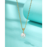 wholesale S925 Sterling Silver Artificial Pearl Necklace for Women, Spring and Summer Light Luxury Small and Minimalist High-End Sense Collarbone Chain, Versatile Sweater Chain-Shell Pearl Necklace Gold &gt; 925 Silver