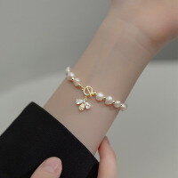 wholesale S925 Sterling Silver Temperament Bracelet Korean Style Sweet Inlaid Diamond Insect Bee Baroque Pearl Hand Accessory S4942-S925 Silver Bracelet 925 Silver