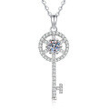 S925 Sterling Silver 1-Carat D Color Moissanite Floral Key Pendant Necklace-0-3