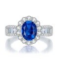 wholesale S925 Sterling Silver Simulated Sapphire High-Carbon Diamond Luxurious Halo Vintage 7*9mm Oval Ring-0-0